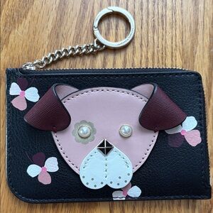 kate spade L-Zip Floral Pup Novelty Cardholder in Cherrywood NWOT